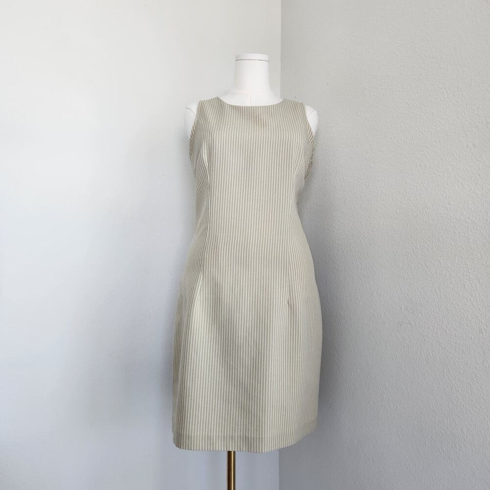 Vintage 90s Lisa Jo Cream Pinstripe Sheath Dress & Blazer Set Preppy Office L - Picture 7 of 16